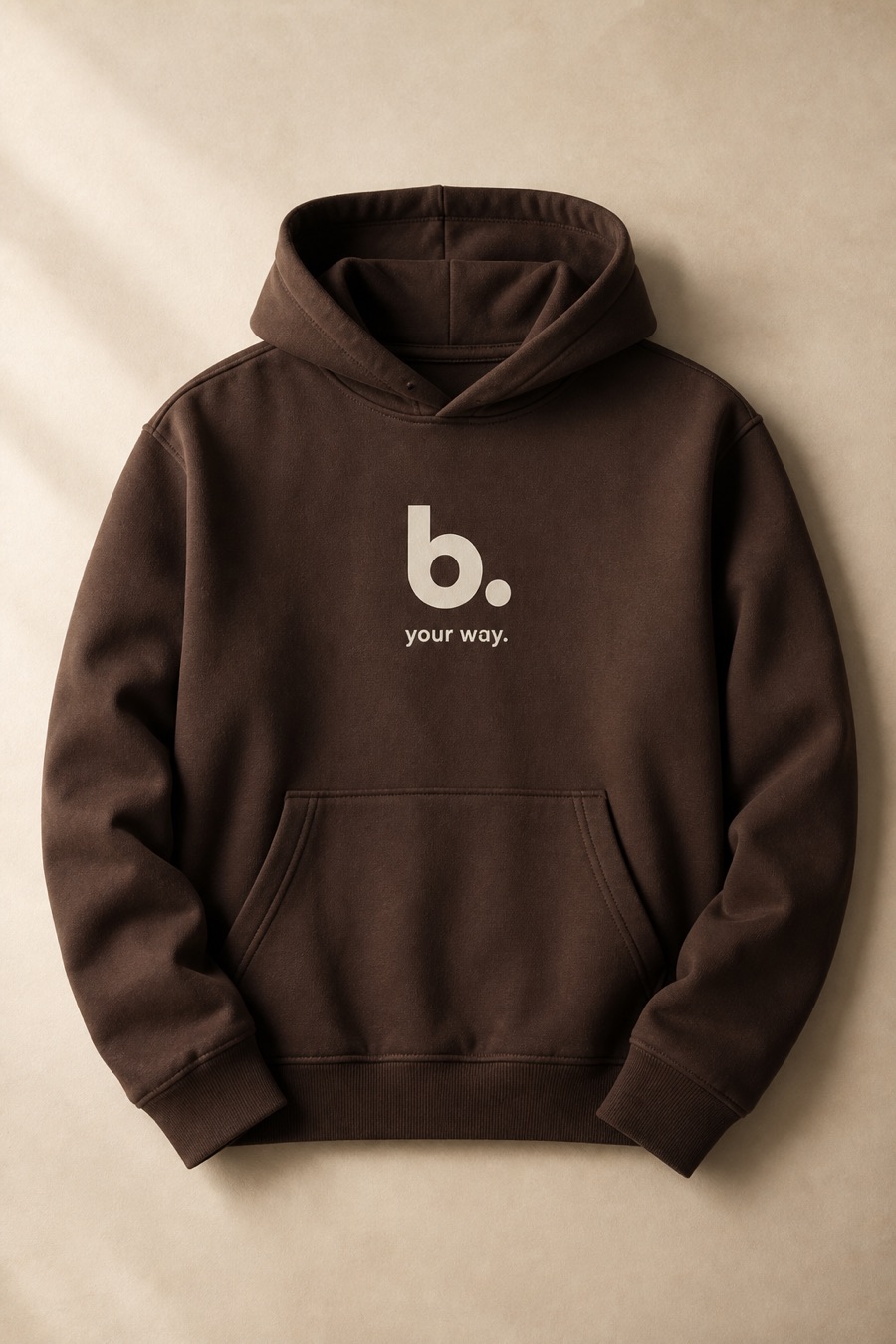 An espresso Blanco hoodie with the cream b. and your way.